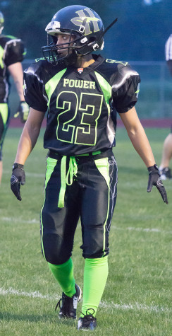 Cassandra "Cassie" Juarez staring down the opponents before a play.