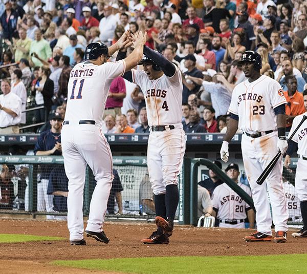 Gattis greater by Springer after his Home run against the Oakland As 