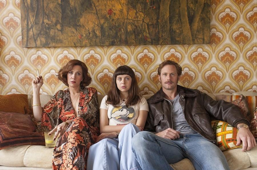 This photo provided by Sony Pictures Classics shows, Kristen Wiig, from left, as Charlotte Goetze, Bel Powley as Minnie Goetze and Alexander Skarsgard as Monroe, in a scene from the film, The Diary of a Teenage Girl. The movie releases in U.S. theaters on Aug. 7.