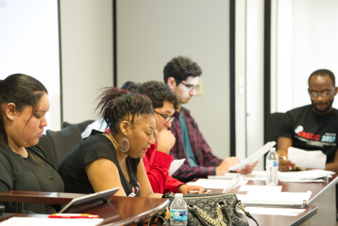 Pictured here are members of HCCs United Student Council executive board. From left to right is Vice President Frances Rodriguez, Secretary Angela Dowdy, President Josue Rodriguez, (behind J. Rodriguez) Parliamentarian Mario Arroyo, Historian Nicholas Trevieso-Perez and Treasurer Adrian Nwanze. 