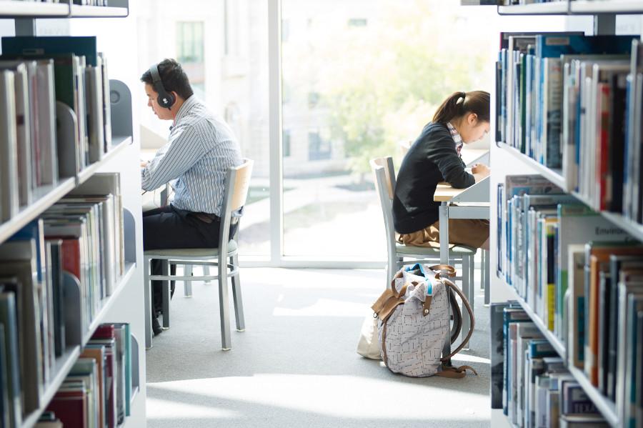 Students studying in the Central HCC library. 
The Central library is one of five locations where Phi Theta Kappa will host Study blasts on Saturday Oct. 17. 