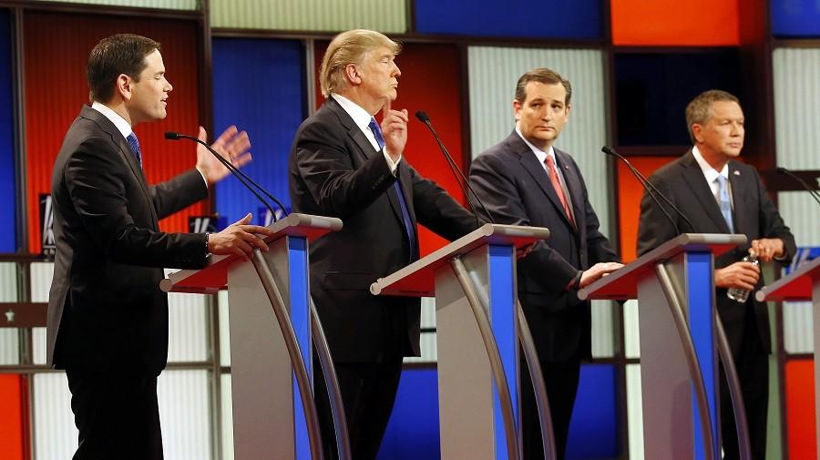 In this Feb. 25 photo, Republican presidential candidates, from left, Sen. Marco Rubio, R-Fla., Donald Trump, Sen. Ted Cruz, R-Texas, and Ohio Gov. John Kasich debate take part in the Republican presidential primary debate at the University of Houston in Houston.