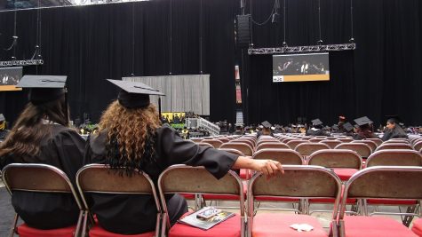 Most graduates left commencement after walking across stage. This image was taken while the last five rows were walking at graduation Saturday, May 14. 