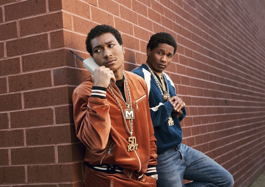 This image released by Starz shows Demetrius “Lil Meech” Flenory Jr., left and DaVinchi from the series BMF (Black Mafia Family), premiering Sunday on Starz. 