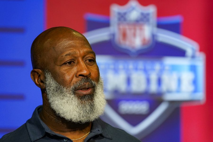 Houston Texans head coach Lovie Smith speaks during a press conference at the NFL football scouting combine in Indianapolis, Wednesday, March 2, 2022. (AP Photo/Michael Conroy)