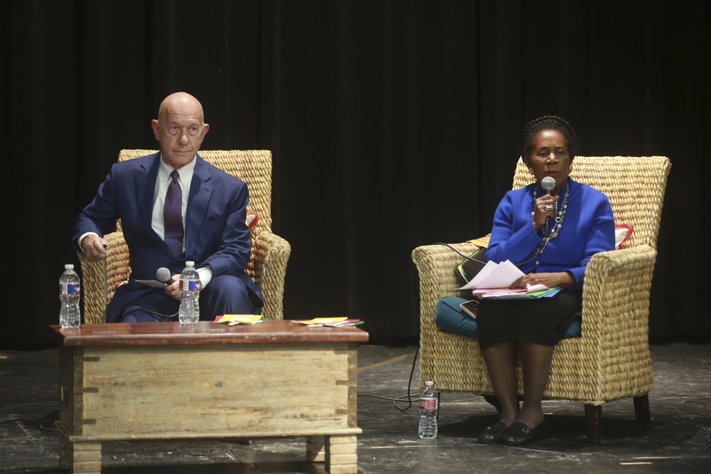 Houston mayoral candidates state Sen. John Whitmire and U.S. Rep. Sheila Jackson Lee speak at a mayoral forum on Sunday, Dec. 3, 2023, in Houston. Whitmire and Jackson Lee are set to face each other in Saturday, Dec. 9,  runoff election to be the next mayor of Houston, the nations fourth-largest city. (