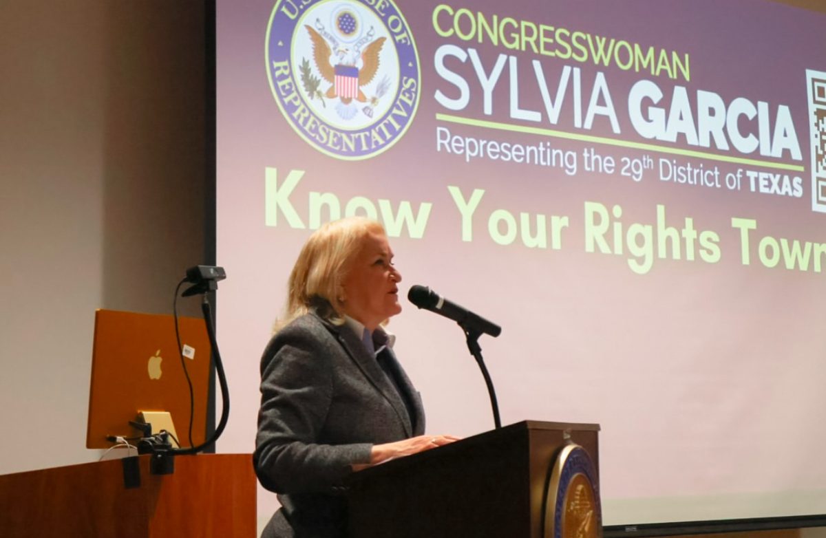 Sylvia Garcia hosting Know Your Rights at HCC Northline campus