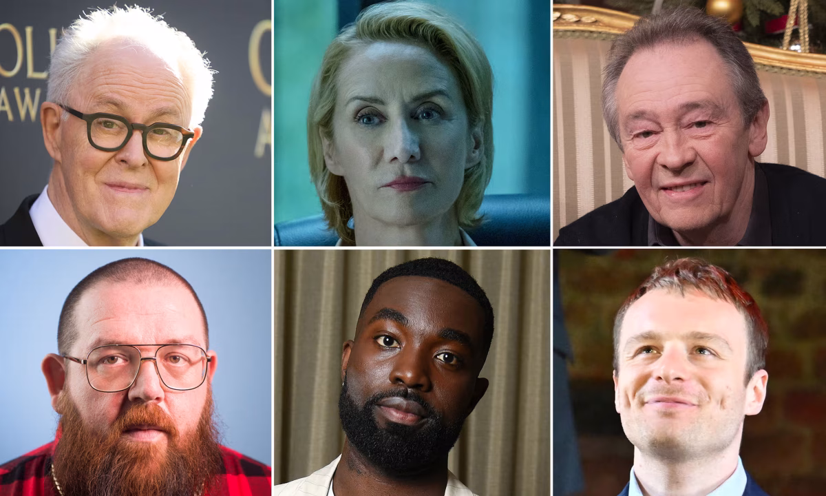 (Clockwise from top) John Lithgow, Janet McTeer, Paul Whitehouse, Luke Thallon, Paapa Essiedu and Nick Frost