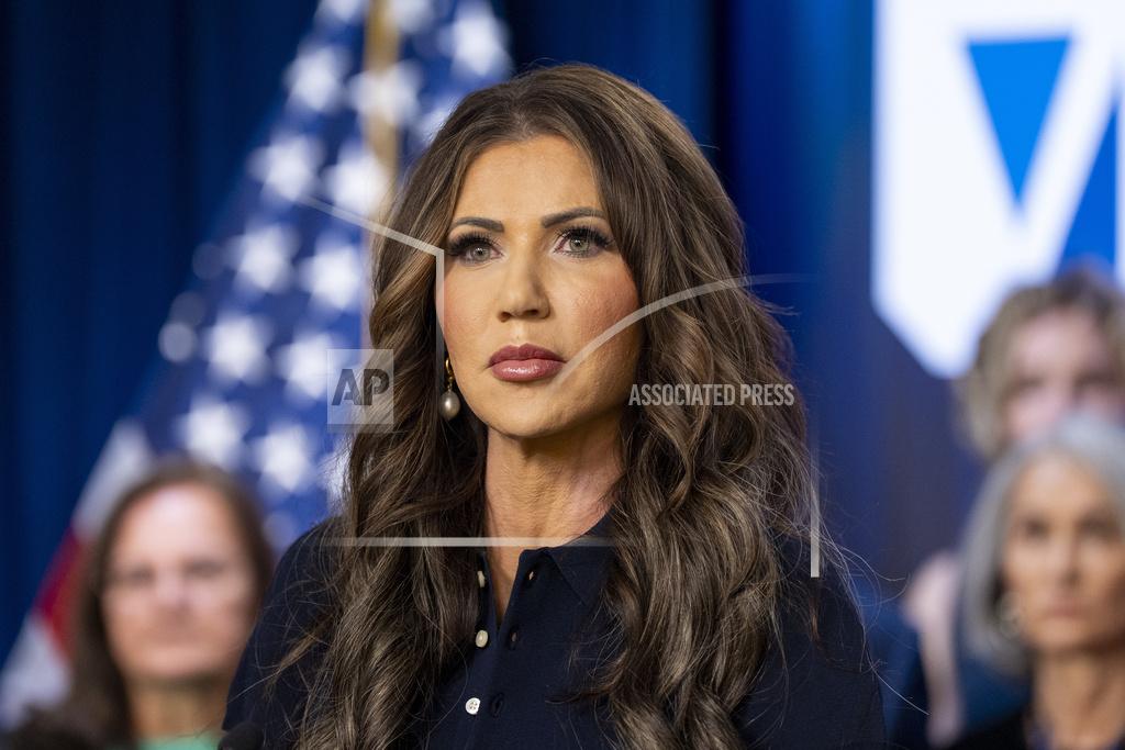 FILE - Homeland Security Secretary Kristi Noem speaks during a news conference, April 9, 2025, in Washington. 