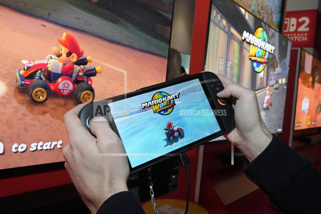 The Nintendo Switch 2 is demonstrated during a media event, in New York, Wednesday, April 2, 2025. 