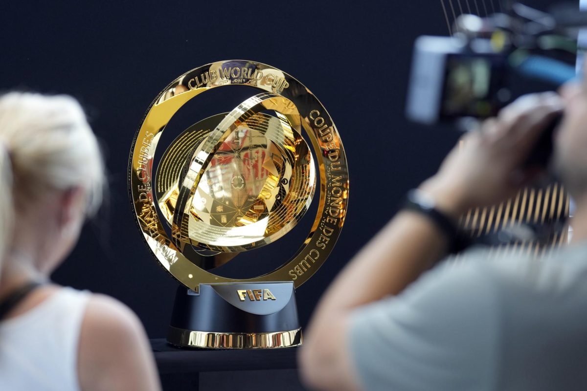 The FIFA Club World Cup soccer trophy is viewed during a public display Friday, May 16, 2025, in Nashville, Tenn. The soccer trophy was displayed in Nashville as part of a tour before this summer's soccer tournament kicks off, with Nashville hosting three matches. (AP Photo/Mark Humphrey)